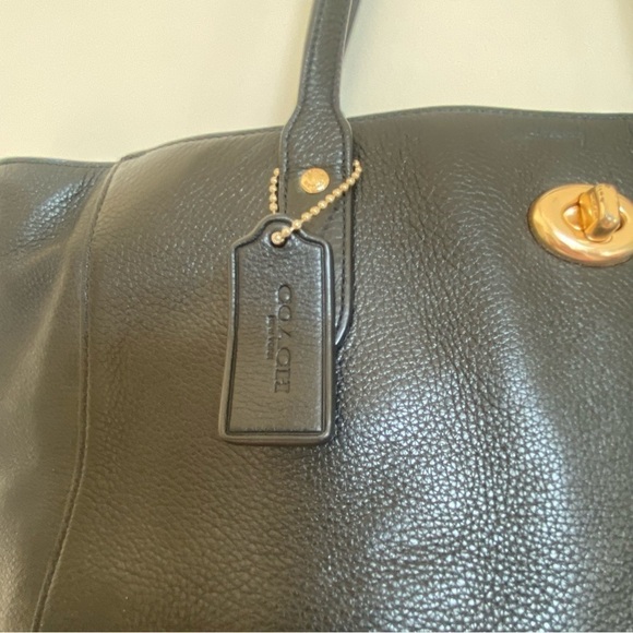 COACH F12184 Black Pebbled Leather TOWN Tote Shoulder Bag Purse Gold Hardware - Picture 4 of 16